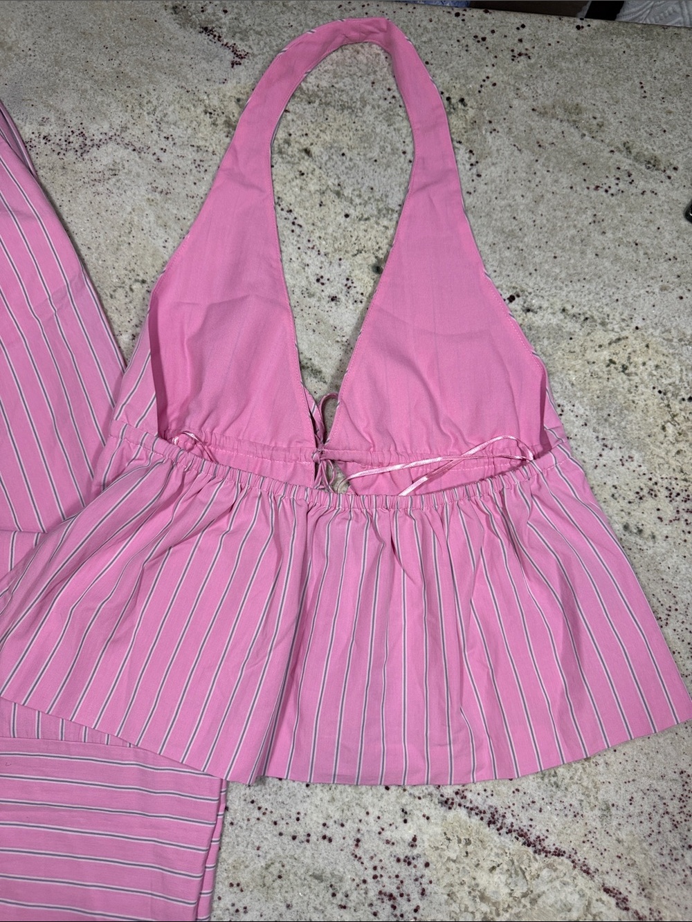 Set Striped poplin Pink Wide-Leg High-Rise Pants - Women's Lounge Trousers - Picture 9 of 13